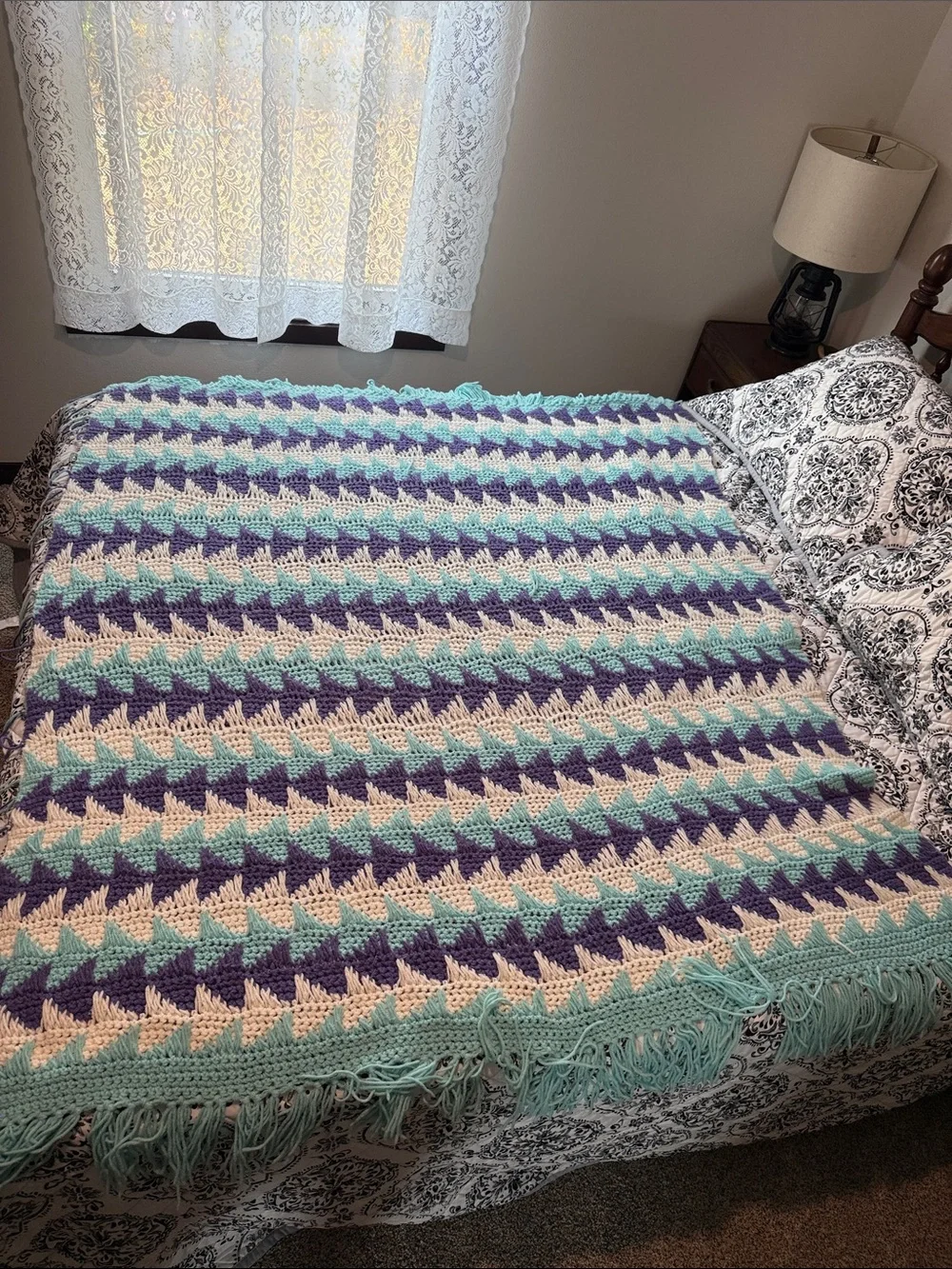 Handmade Chevron Throw Blanket in turquoise , Purple & white